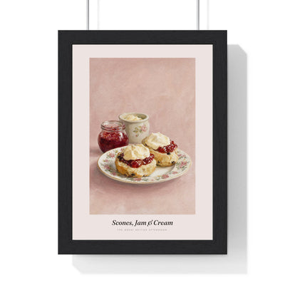 Scones, Jam and Cream Print framed in a black frame, ready to hang