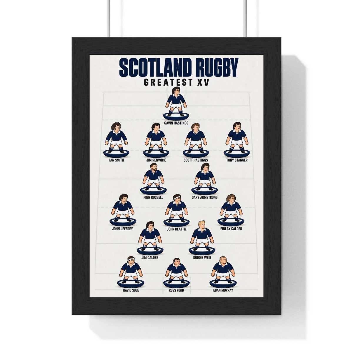 Scotland Rugby Greatest XV print in a black frame