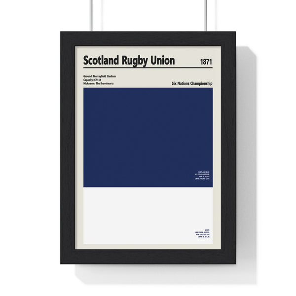 Scotland Rugby Union colour swatch poster framed in black MDF frame