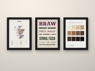 Scottish Sayings Set of 3 Prints framed side by side on a wall