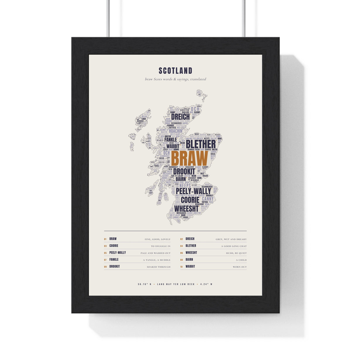 Scottish Sayings Print in a black frame