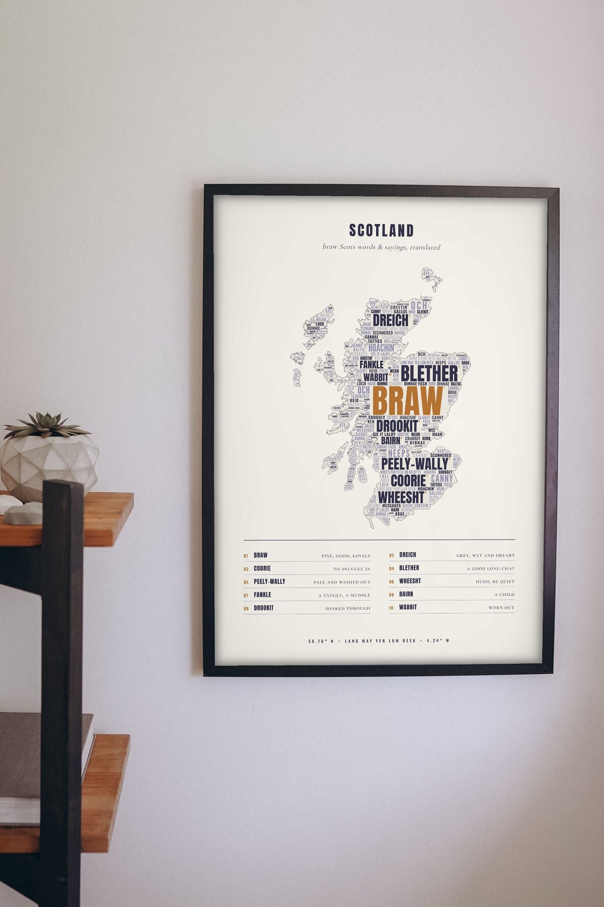 Scottish Sayings Print framed on a wall