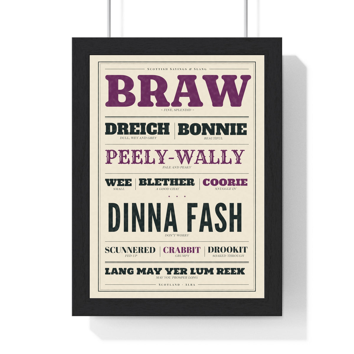 Scottish Slang Print in a black frame