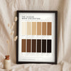 Scouse Brew Colour Chart in a black frame propped up on linen