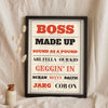 Scouse Sayings Print in a black frame propped up on linen