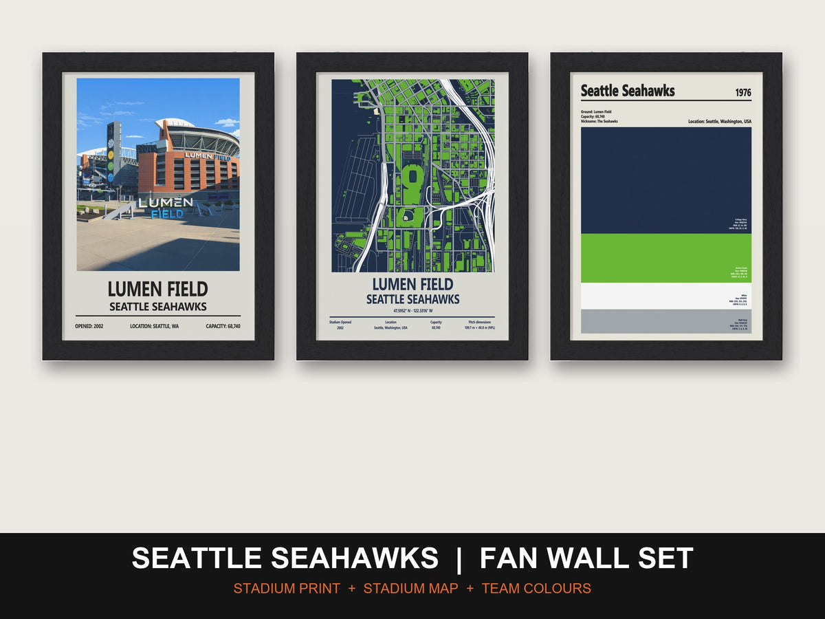 Seattle Seahawks Fan Wall Set | Lumen Field Print, Stadium Map & Team Colours
