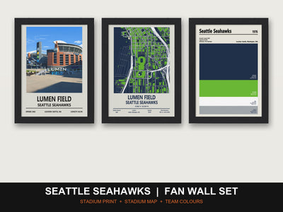 Seattle Seahawks Fan Wall Set | Lumen Field Print, Stadium Map & Team Colours