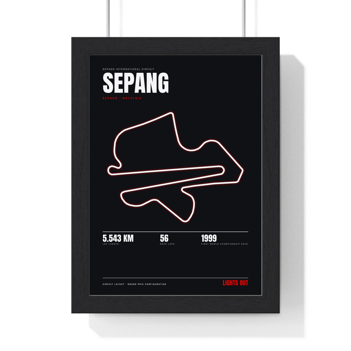 Sepang Circuit print framed in a black frame, ready to hang