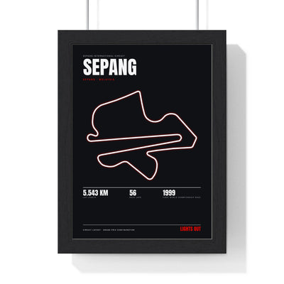 Sepang Circuit print framed in a black frame, ready to hang