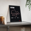 Sepang Circuit print framed and leaning on a sideboard