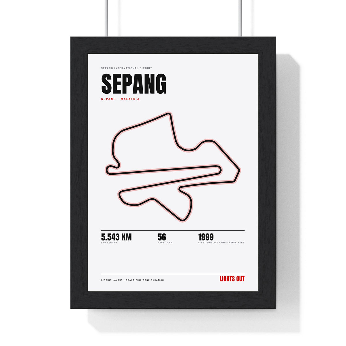 Sepang Circuit print White framed in a black frame, ready to hang