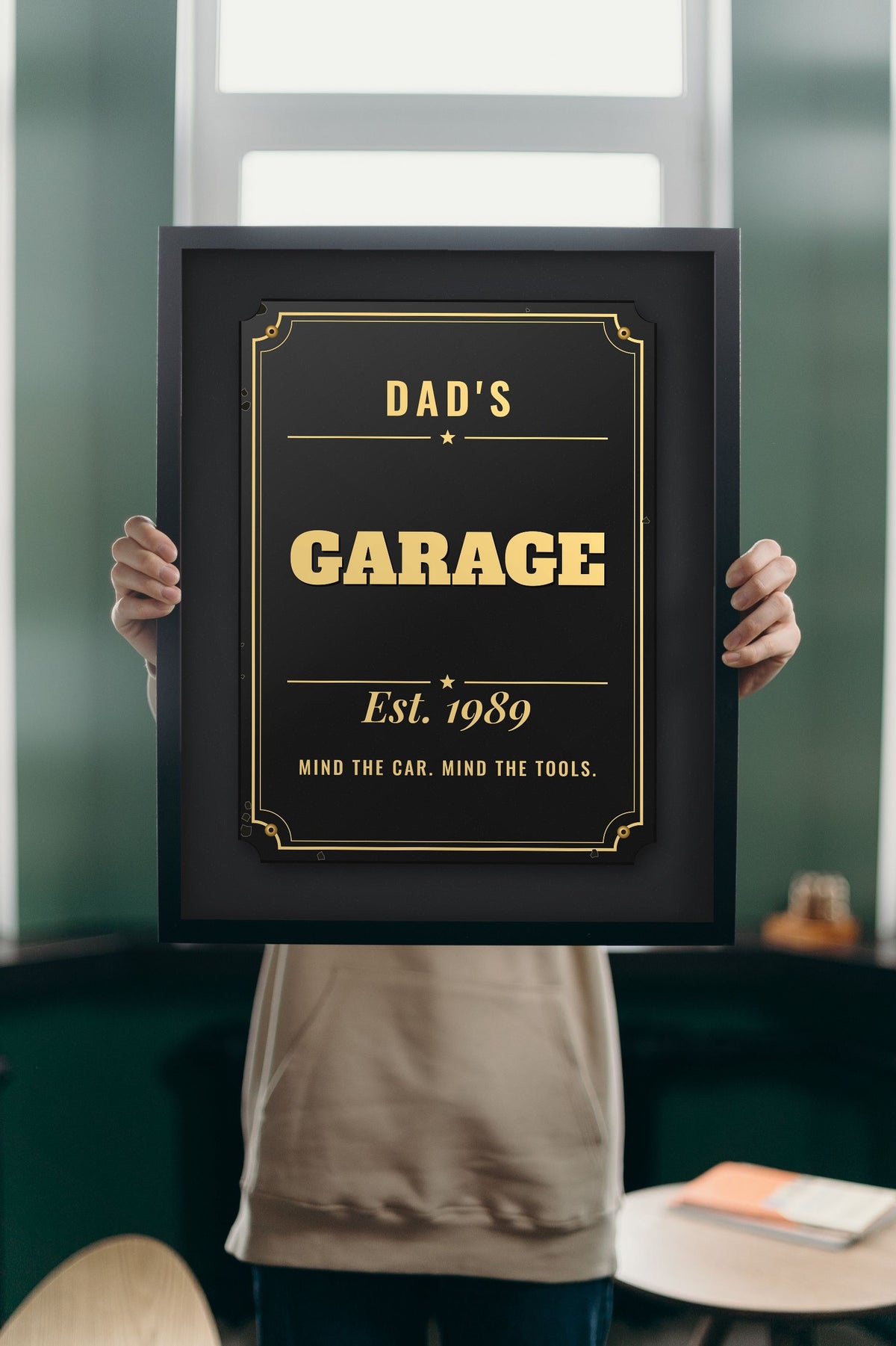 Personalised Shed Sign Print - Lifestyle - held up in a bright room