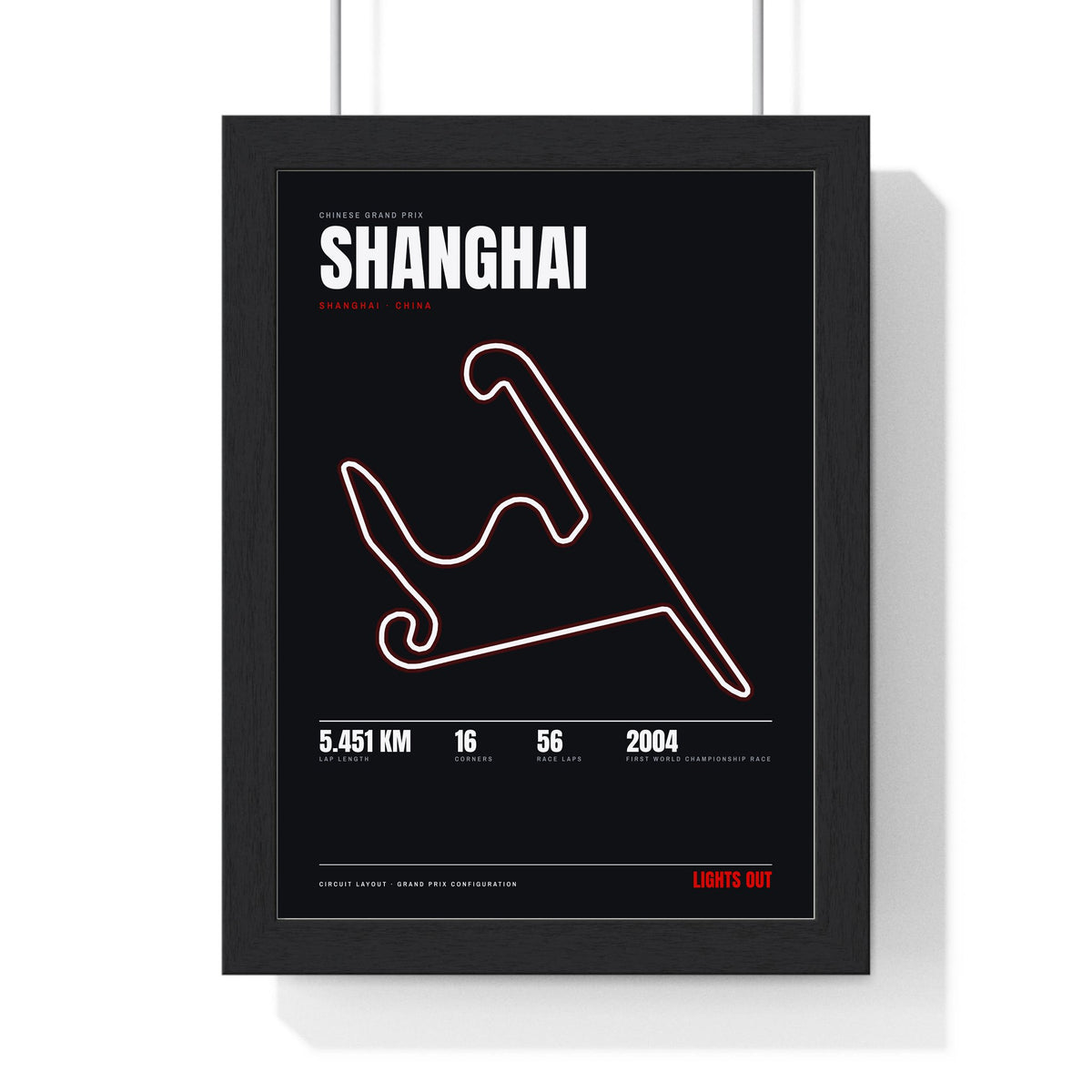 Shanghai Circuit print framed in a black frame, ready to hang