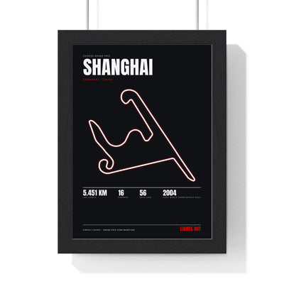 Shanghai Circuit print framed in a black frame, ready to hang