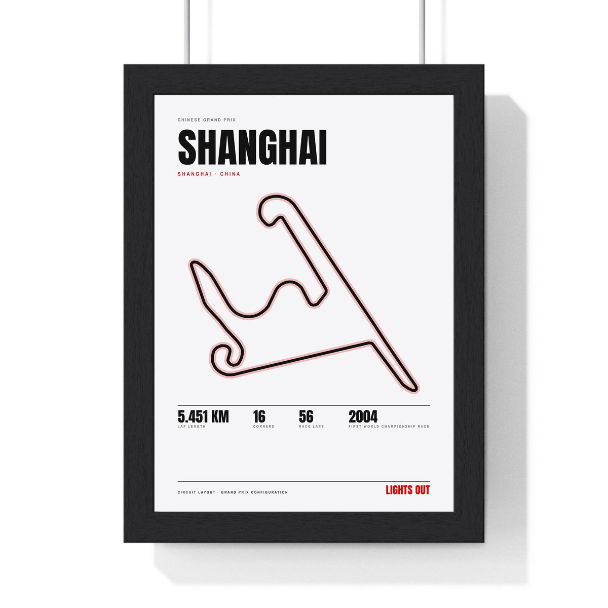 Shanghai Circuit print White framed in a black frame, ready to hang