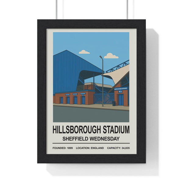 Sheffield Wednesday Hillsborough Stadium framed poster on wall