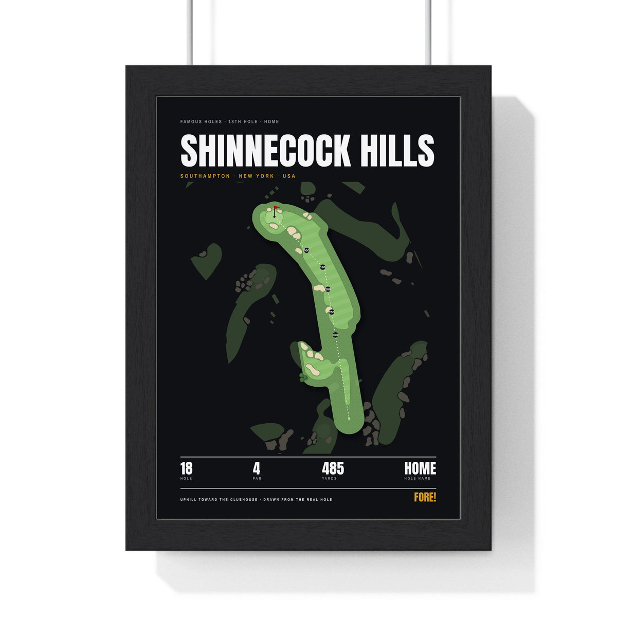 Shinnecock Hills 18th Hole print framed in a black frame, ready to hang