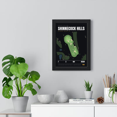 Shinnecock Hills 7th Hole print framed on a living room wall
