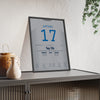 Shohei Ohtani 2024 50-50 Game Poster - Los Angeles Dodgers 17 Jersey Print framed and leaning on a sideboard