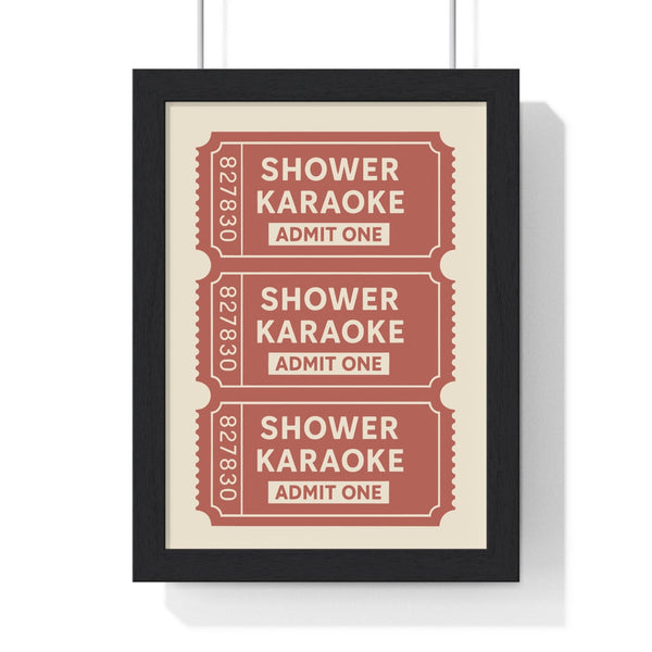 Shower Karaoke Admit One ticket bathroom print framed on wall