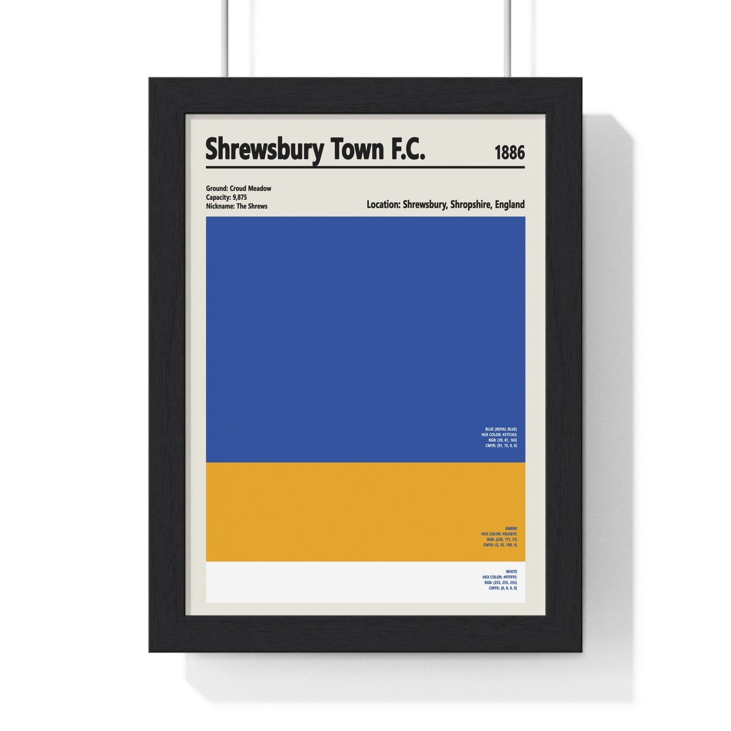 Framed Shrewsbury Town Poster - Modern Football Artwork With Blue and Amber poster