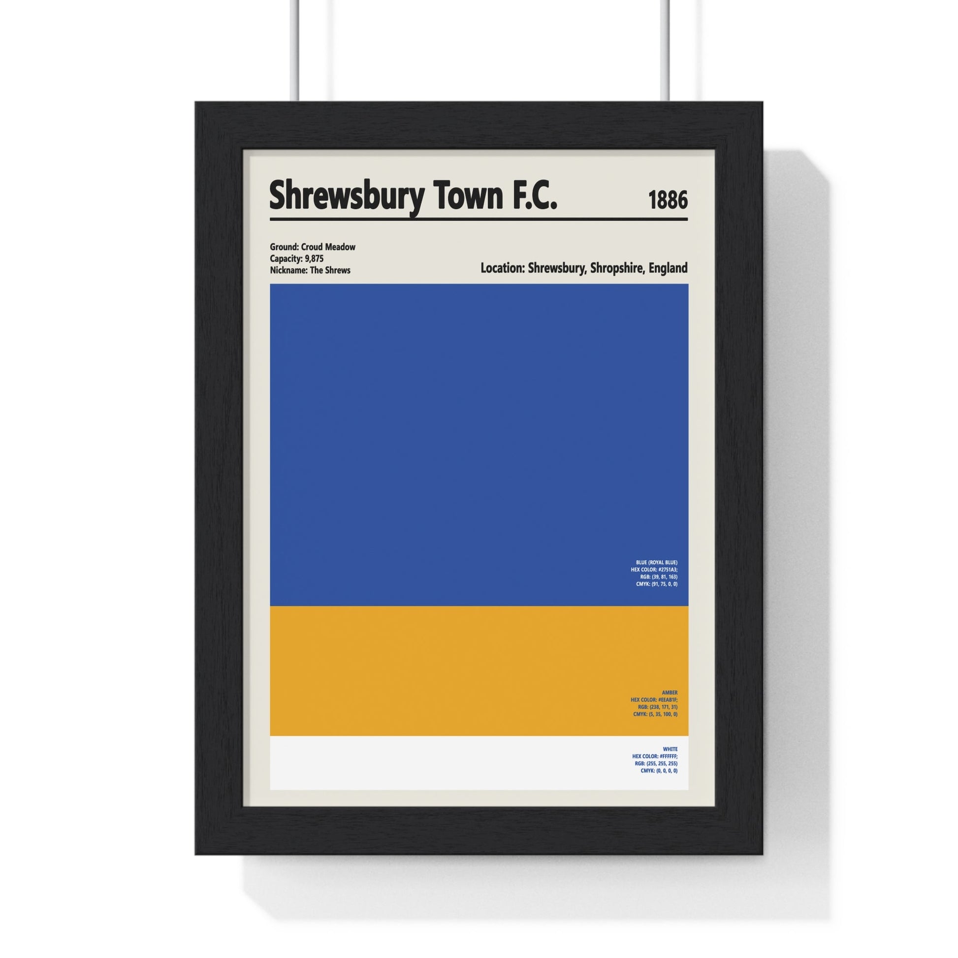 Framed Shrewsbury Town Poster - Modern Football Artwork With Blue and Amber poster