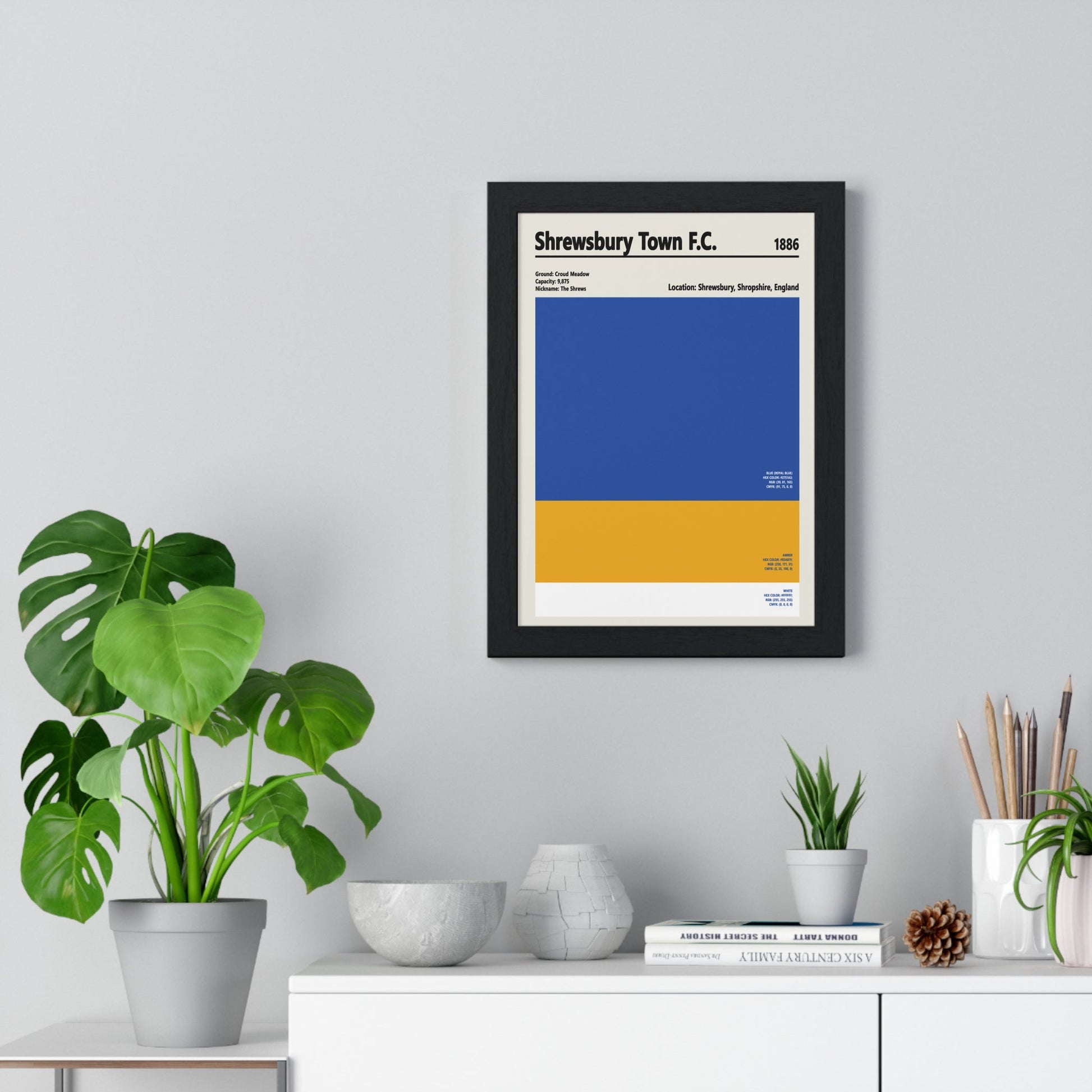 Framed Shrewsbury Town Poster - Modern Football Artwork With Blue and Amber poster