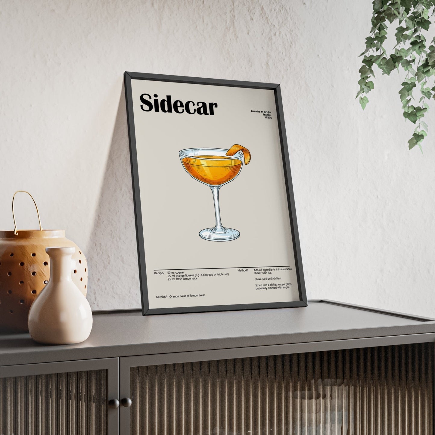 Framed Sidecar Cocktail - Classic Cognac Drink - print