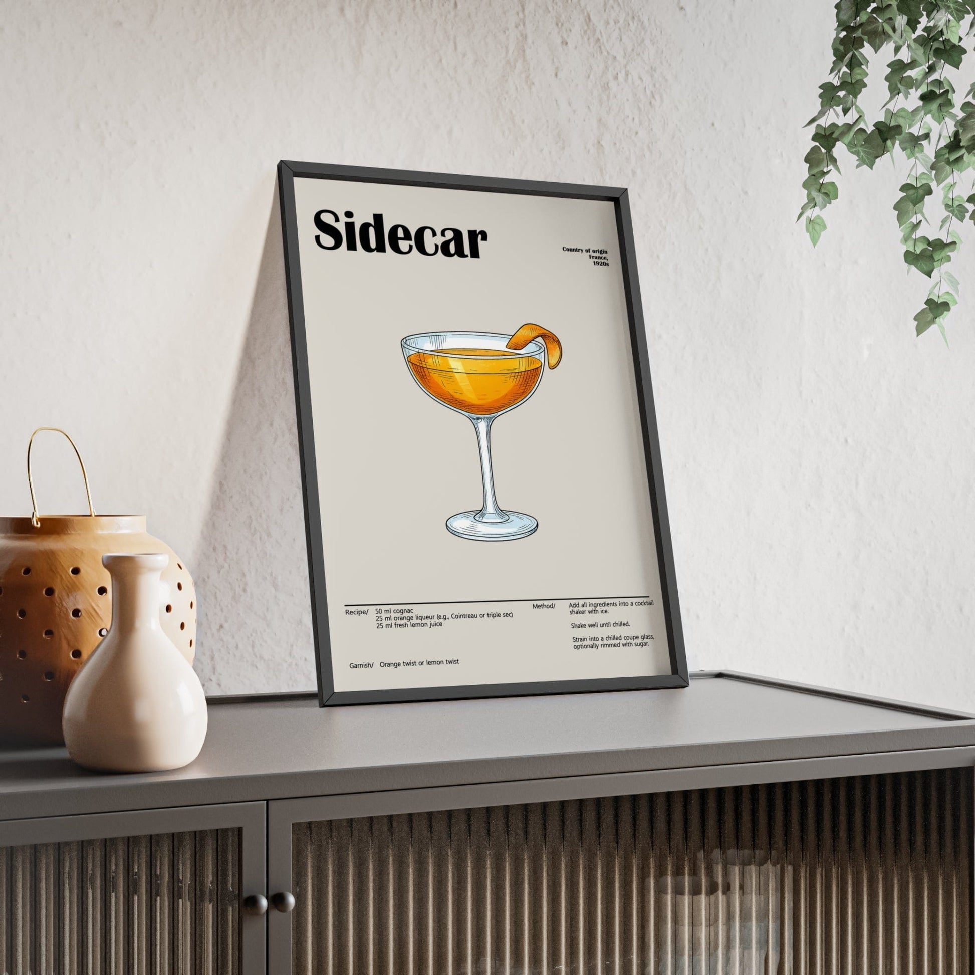 Framed Sidecar Cocktail - Classic Cognac Drink - print