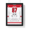 Sidney Crosby 2010 Vancouver 2010 Overtime Winner Poster - Canada 87 Hockey Jersey Print framed in a black frame, ready to hang