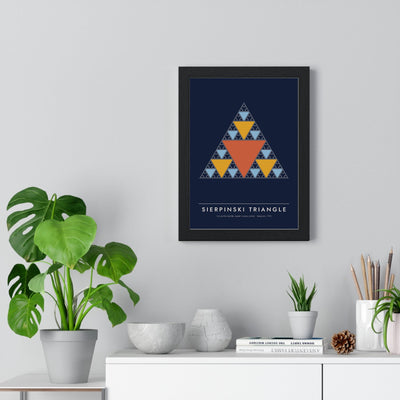 Sierpinski Triangle print framed on a living room wall