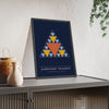 Sierpinski Triangle print framed and leaning on a sideboard
