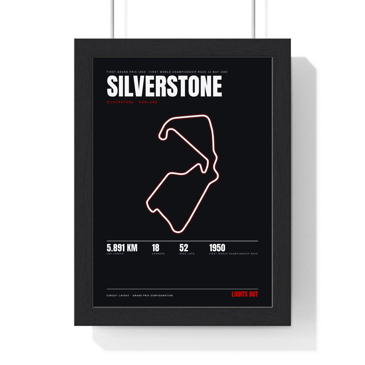 Silverstone Circuit print framed in a black frame, ready to hang