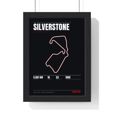 Silverstone Circuit print framed in a black frame, ready to hang