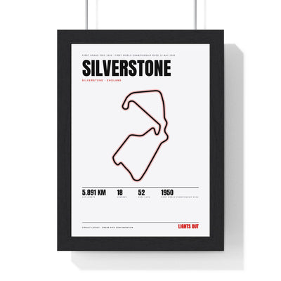 Silverstone Circuit print White framed in a black frame, ready to hang