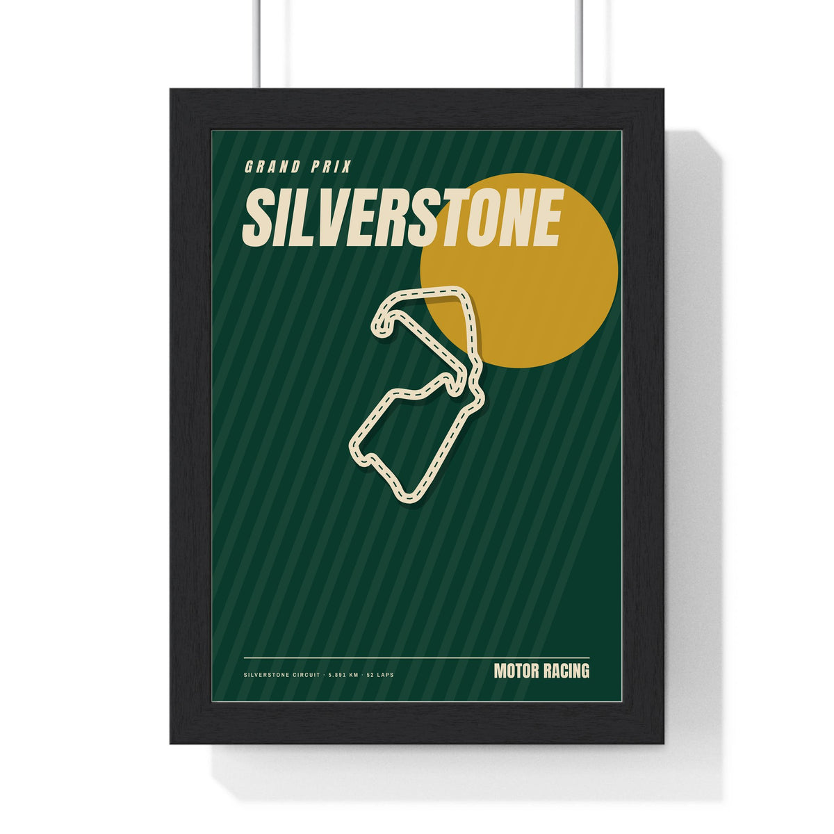 Silverstone Retro Grand Prix print framed in a black frame, ready to hang