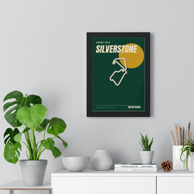 Silverstone Retro Grand Prix print framed on a living room wall