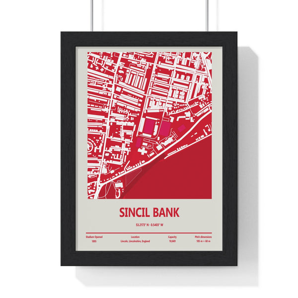 Sincil Bank stadium map print in black frame, Lincoln City football wall art