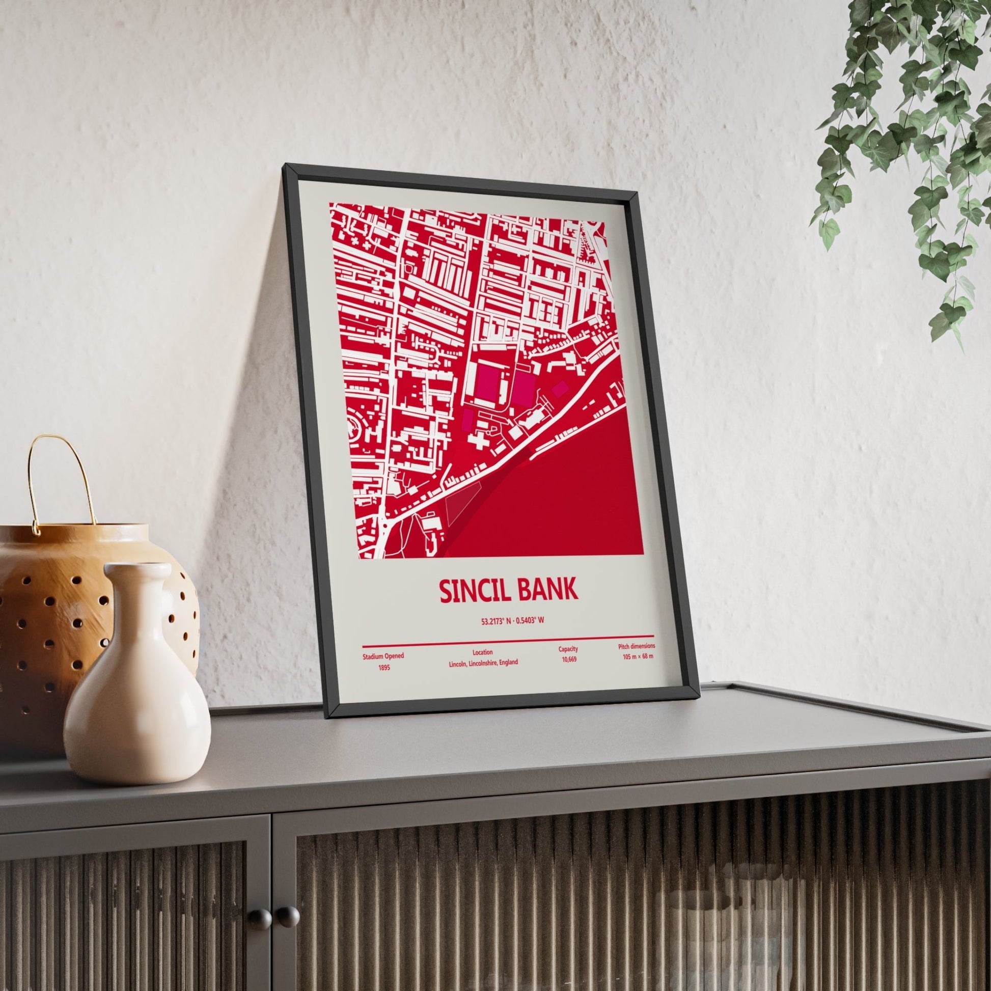 Framed Sincil Bank Stadium map print