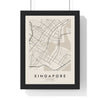 Singapore street map poster in cream, minimal city map print framed in a black frame