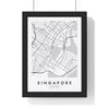 Singapore street map poster in white, minimal city map print framed in a black frame