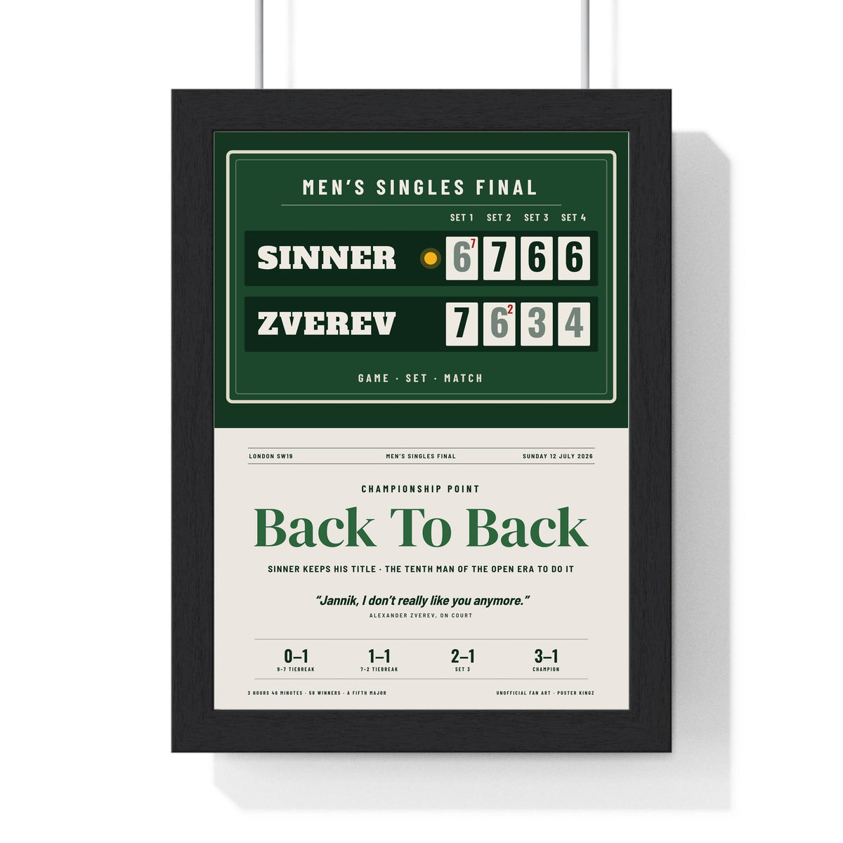 Back To Back 2026 Tennis print framed in a black frame, ready to hang
