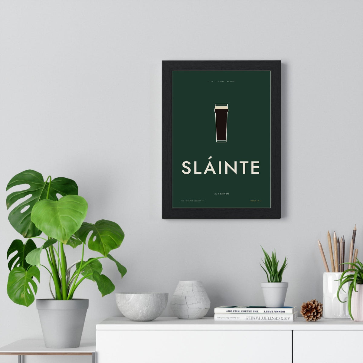 Sláinte Print framed on a living room wall