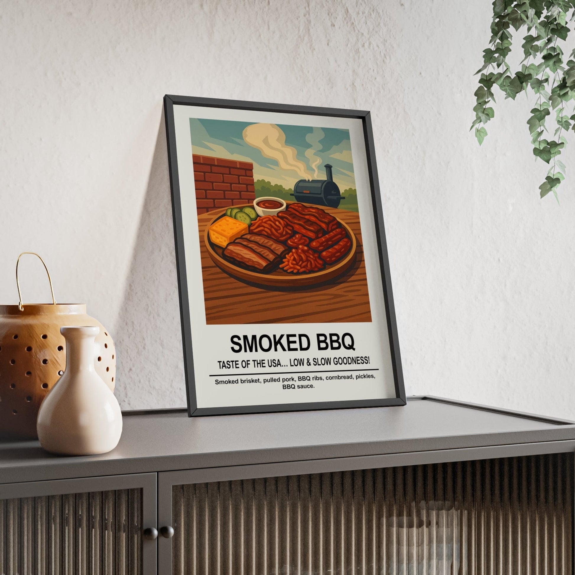 Framed Smoked BBQ American Barbecue Kitchen print