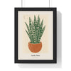 Snake Plant Lino Print framed in a black frame, ready to hang