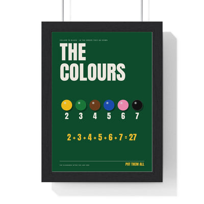 Snooker Colours print framed in a black frame, ready to hang