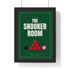 Snooker Room Sign print framed in a black frame, ready to hang