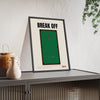 Snooker Table print framed and leaning on a sideboard