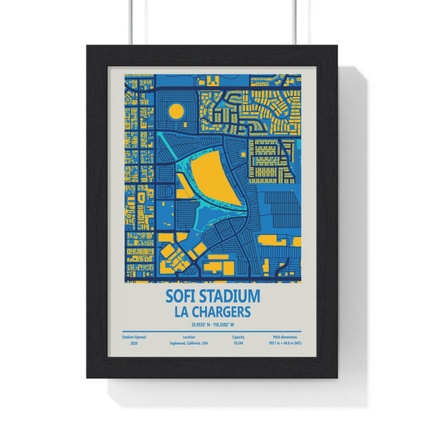 SoFi Stadium LA Chargers stadium map print framed in black MDF with perspex front