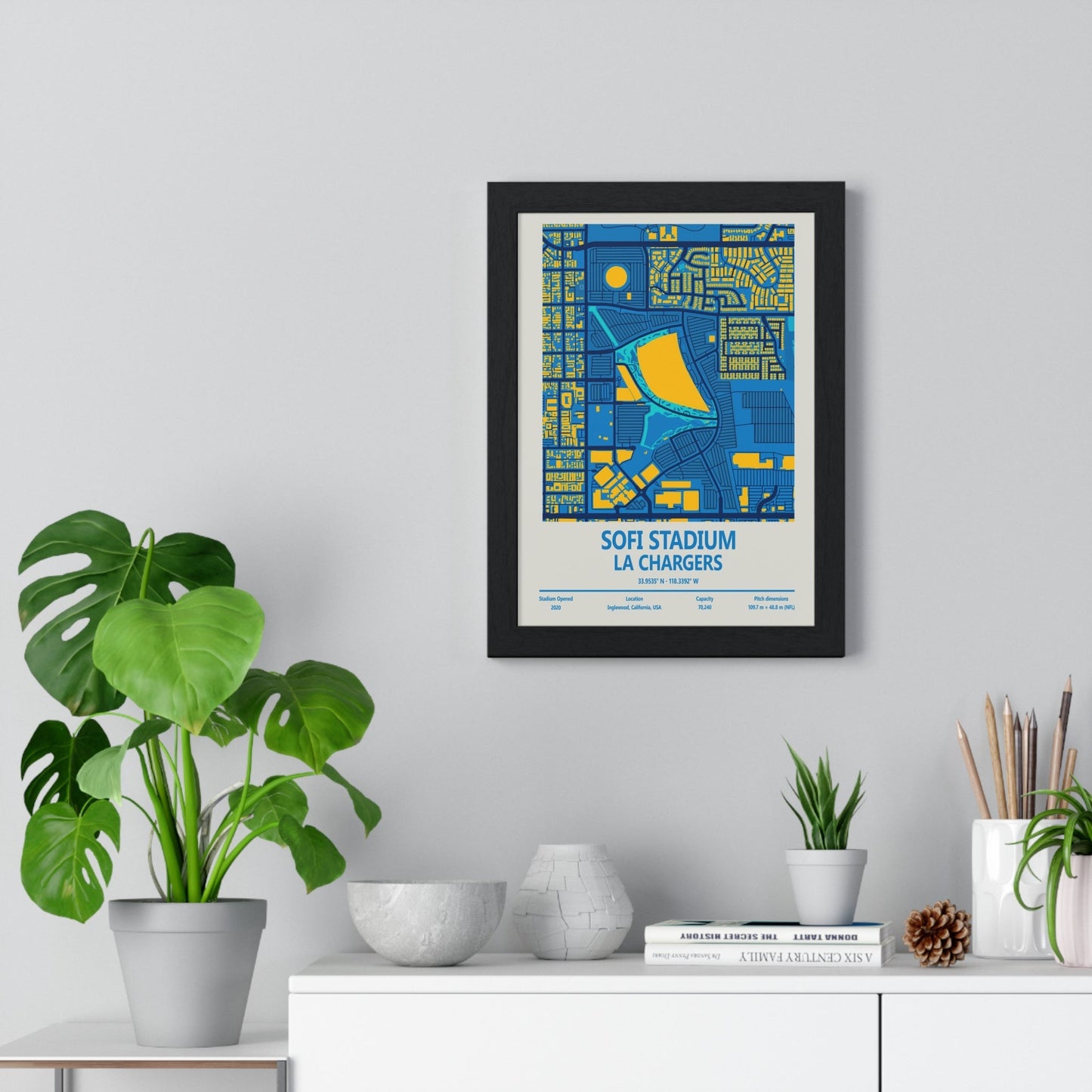 Framed SoFi Stadium LA Chargers Stadium map print
